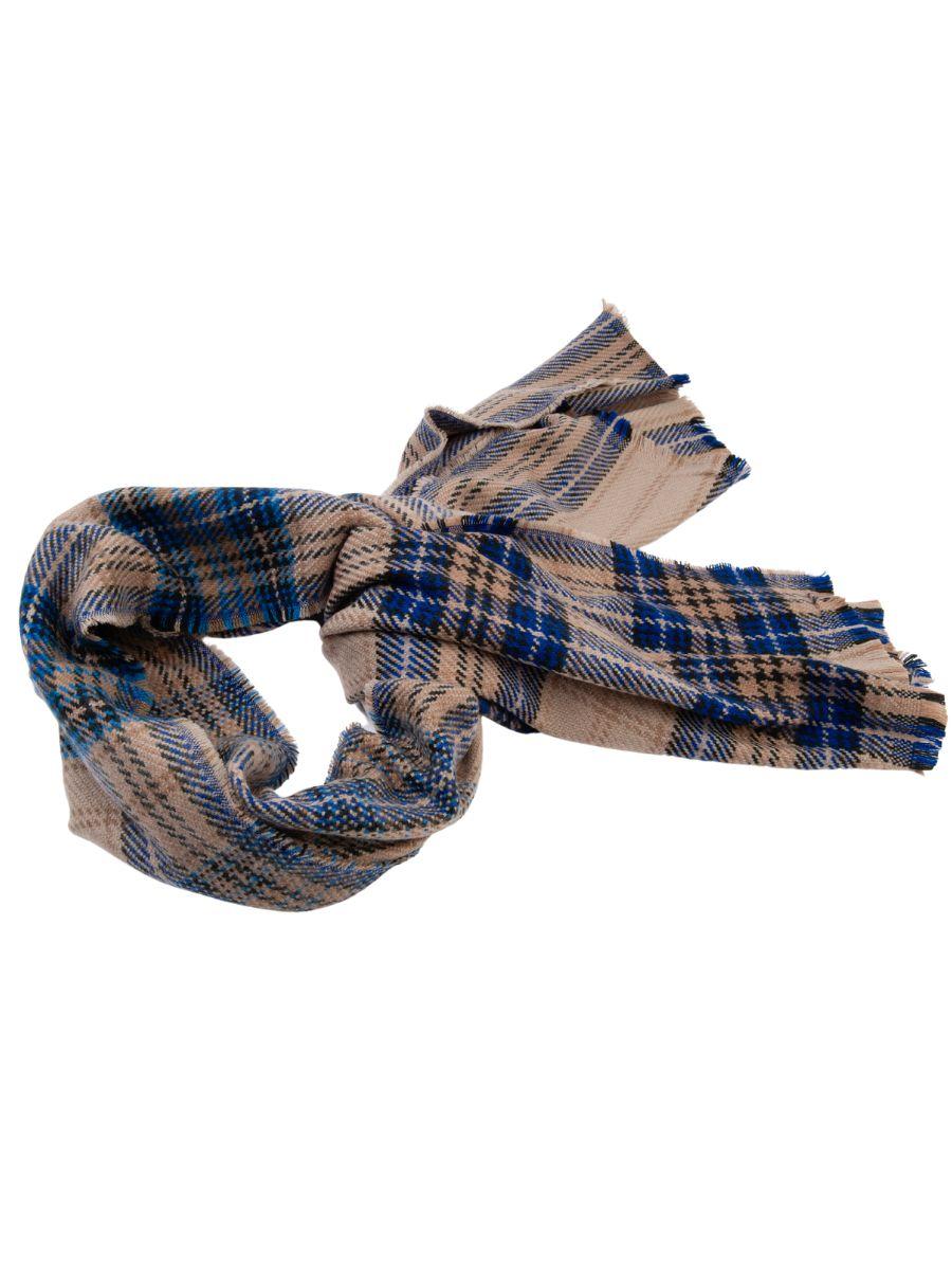 lucca couture GUNBARREL PLAID SIDE FRINGE SCARF-BLUE PLAID