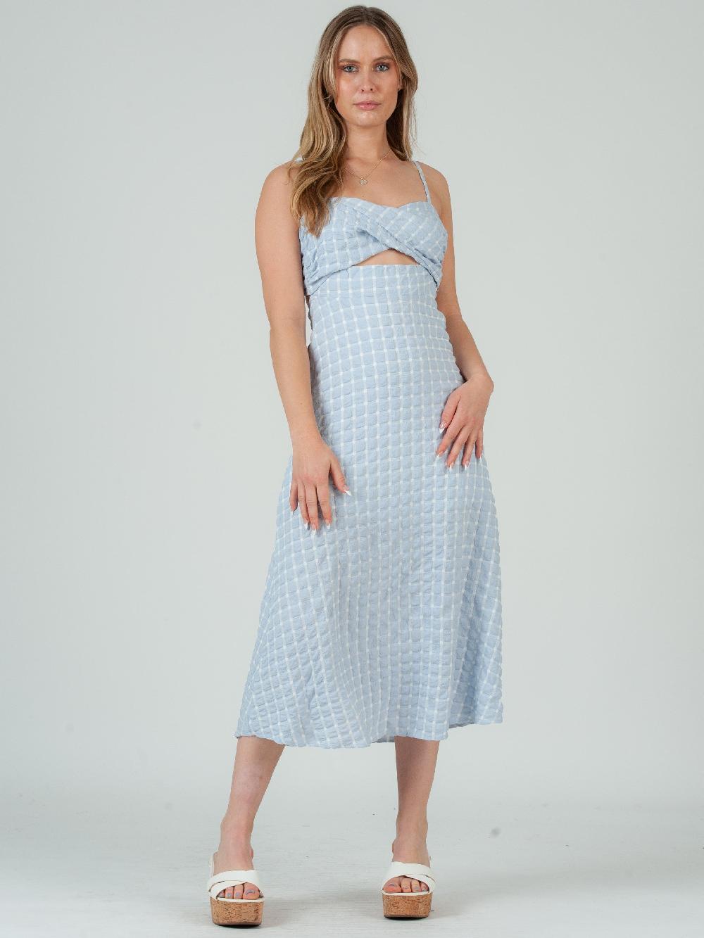 lucca couture HAILEY GINGHAM CUTOUT DRESS-COOL BLUE