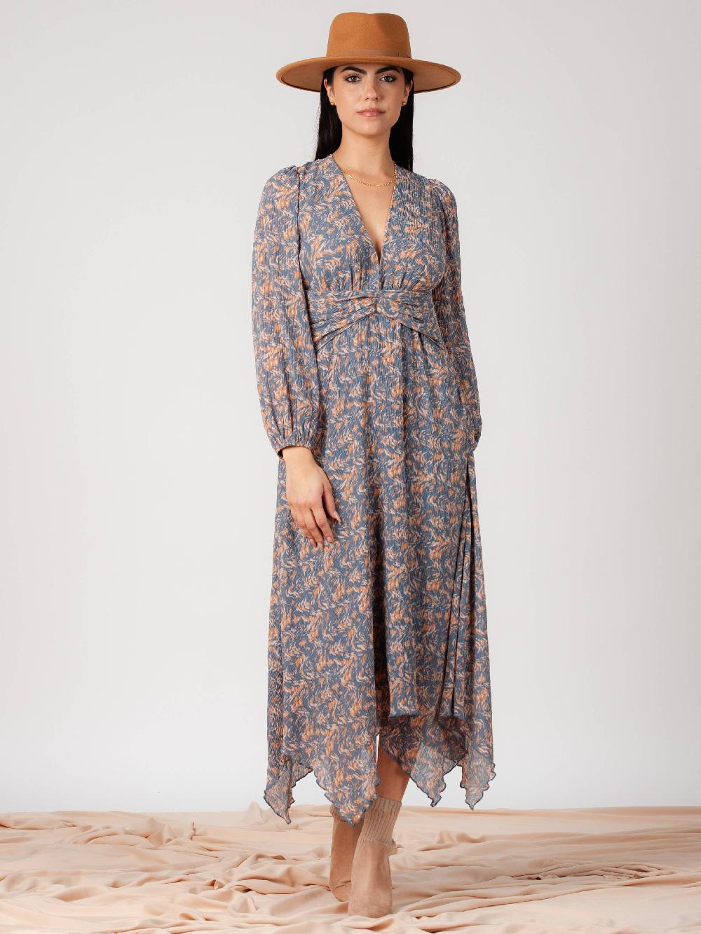 lucca couture HANNAH HANDKERCHIEF HEM DRESS-BLUE ROSE