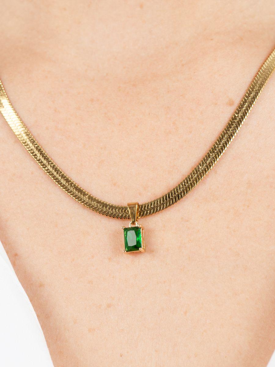 lucca couture HARROD'S HERRINGBONE CHARM NECKLACE-GREEN