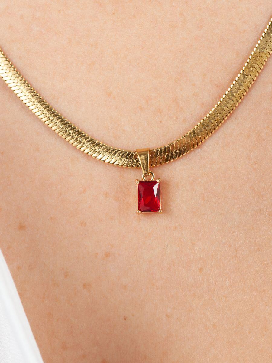 lucca couture HARROD'S HERRINGBONE CHARM NECKLACE-RED