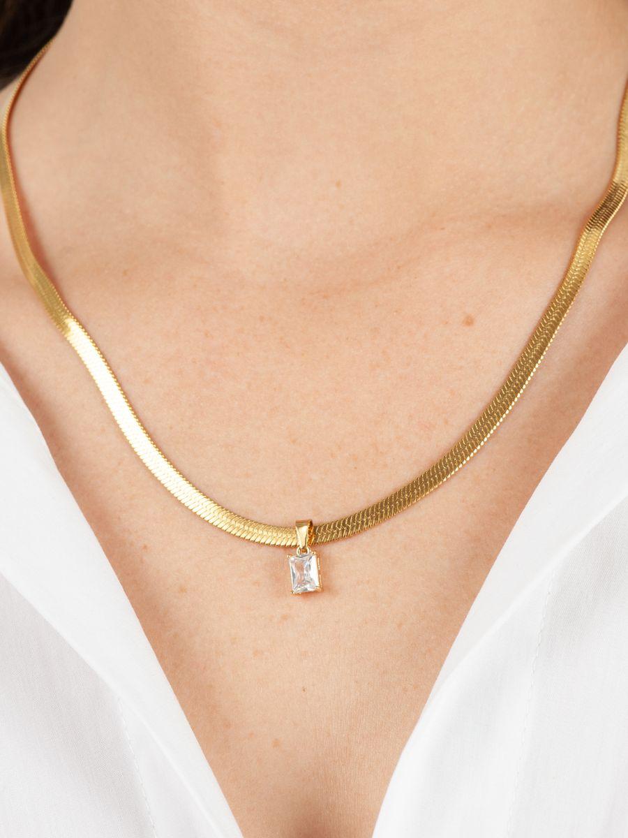 lucca couture HARROD'S HERRINGBONE CHARM NECKLACE-WHITE