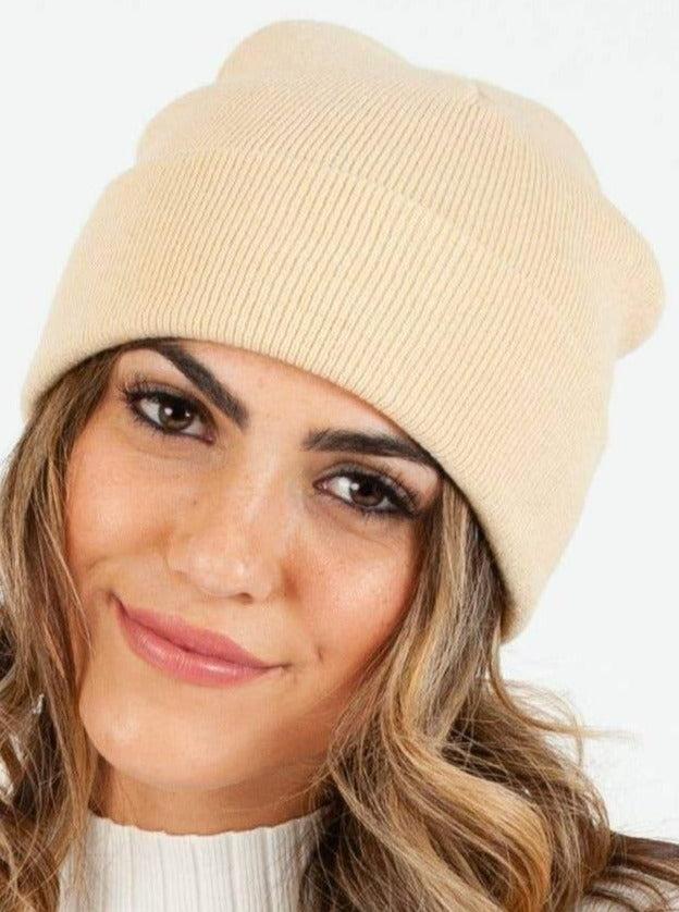 lucca couture HIMALAYAS CLASSIC FOLDOVER BEANIE-BEIGE