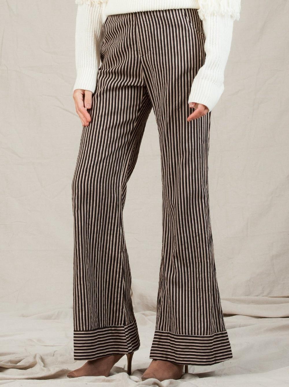 lucca couture INOA CONTRAST CUFF PANT-BLACK MULTISTRIPE