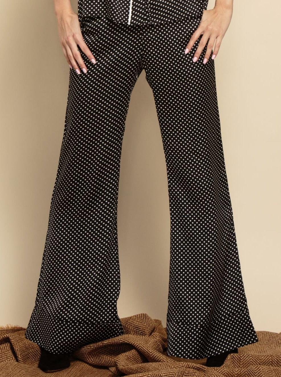 lucca couture ISLA CONTRAST CUFF PANT-BLACK POLKA DOT