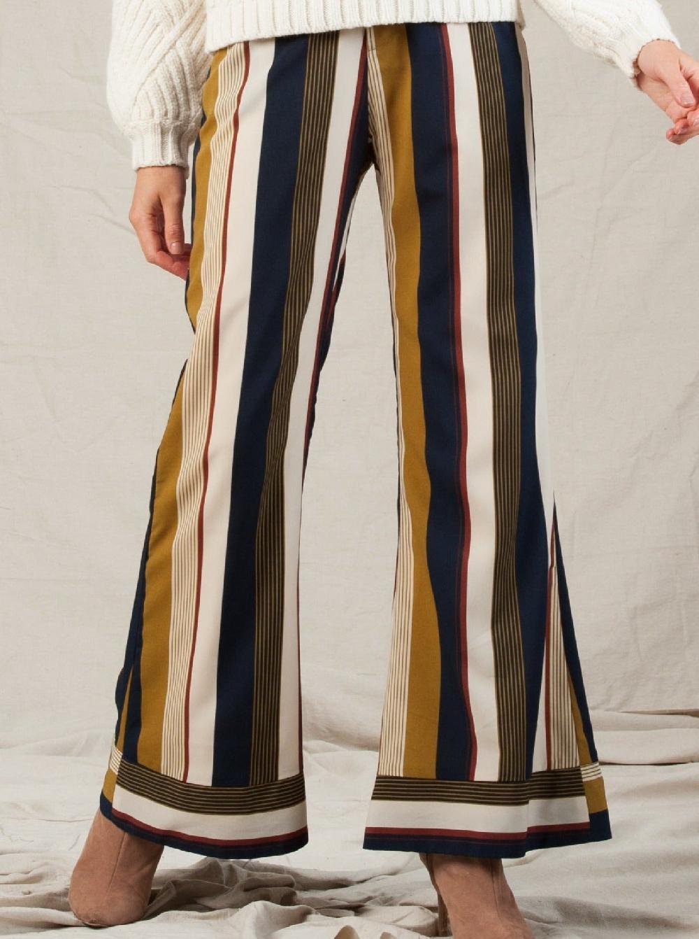 lucca couture ISLA CONTRAST CUFF PANT-HARVEST STRIPE