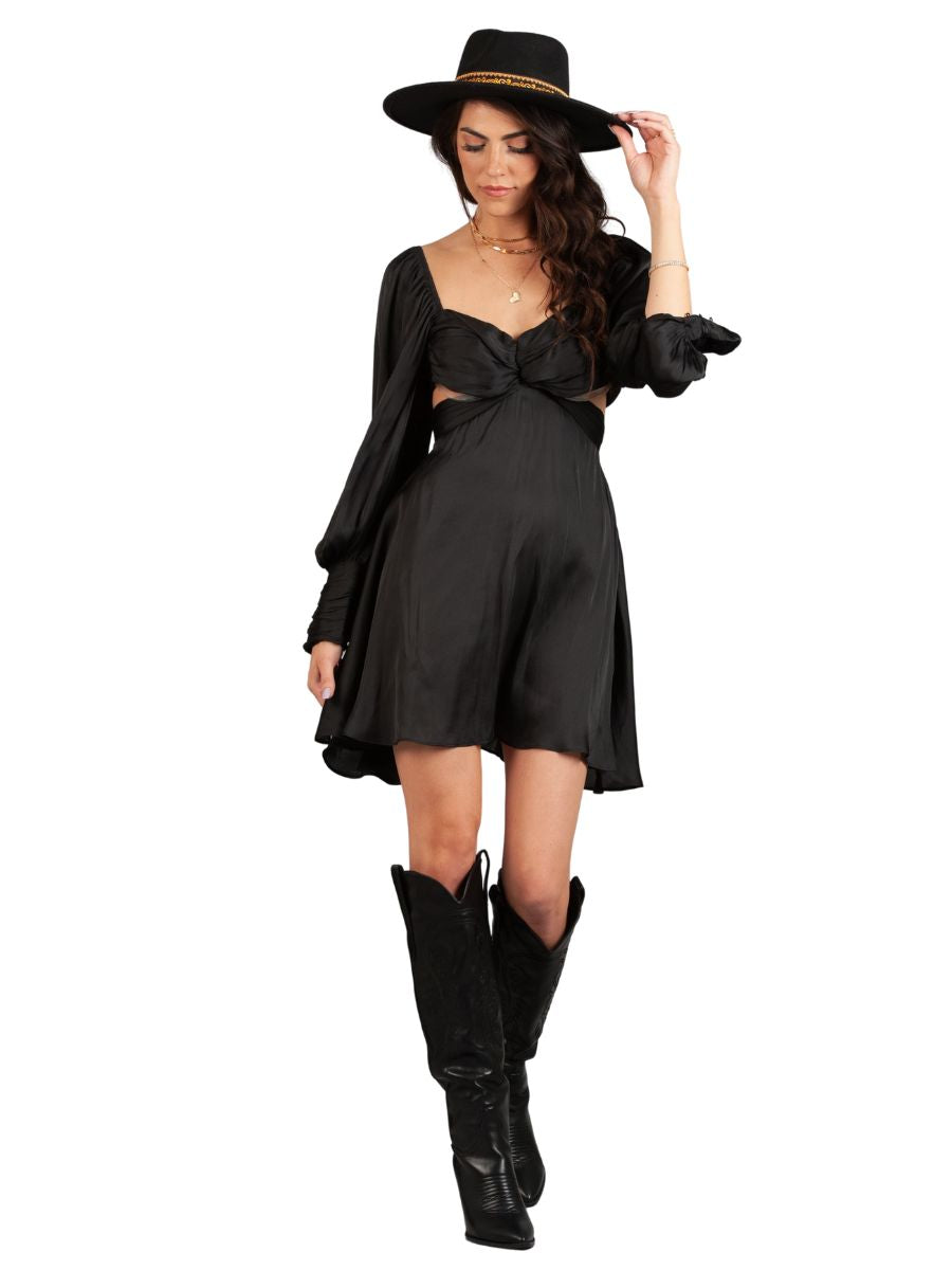 lucca couture JACINDA LONG PUFF SLEEVE MINI DRESS-NOIR