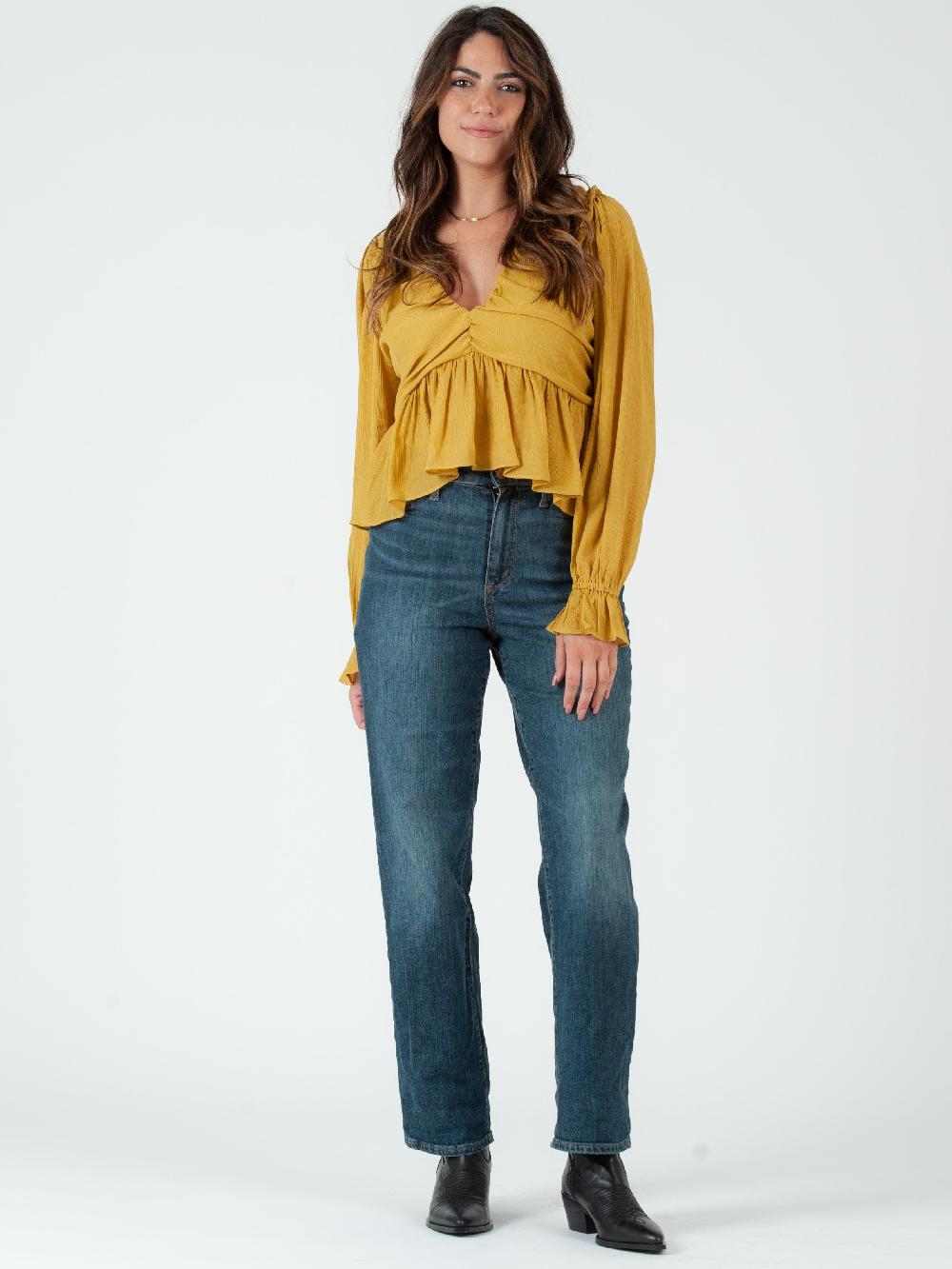 lucca couture JANELLE FLUTTER HEM BLOUSE-CHARTREUSE