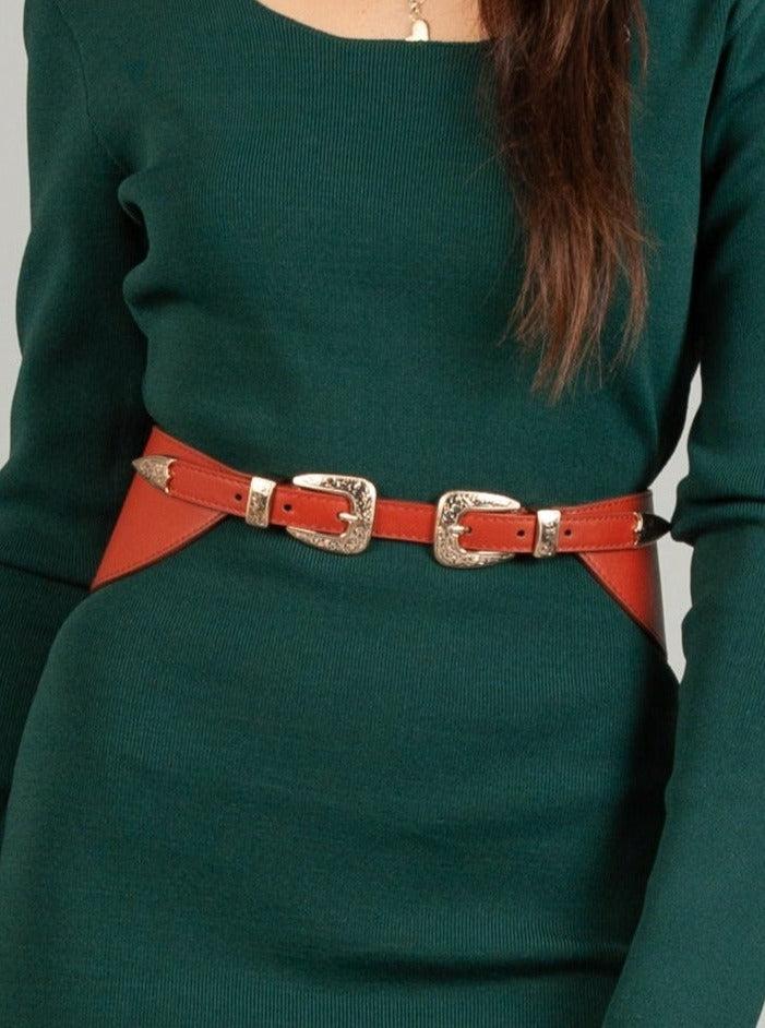 lucca couture JEB DOUBLE WESTERN BUCKLE CORSETTE BELT-RUST