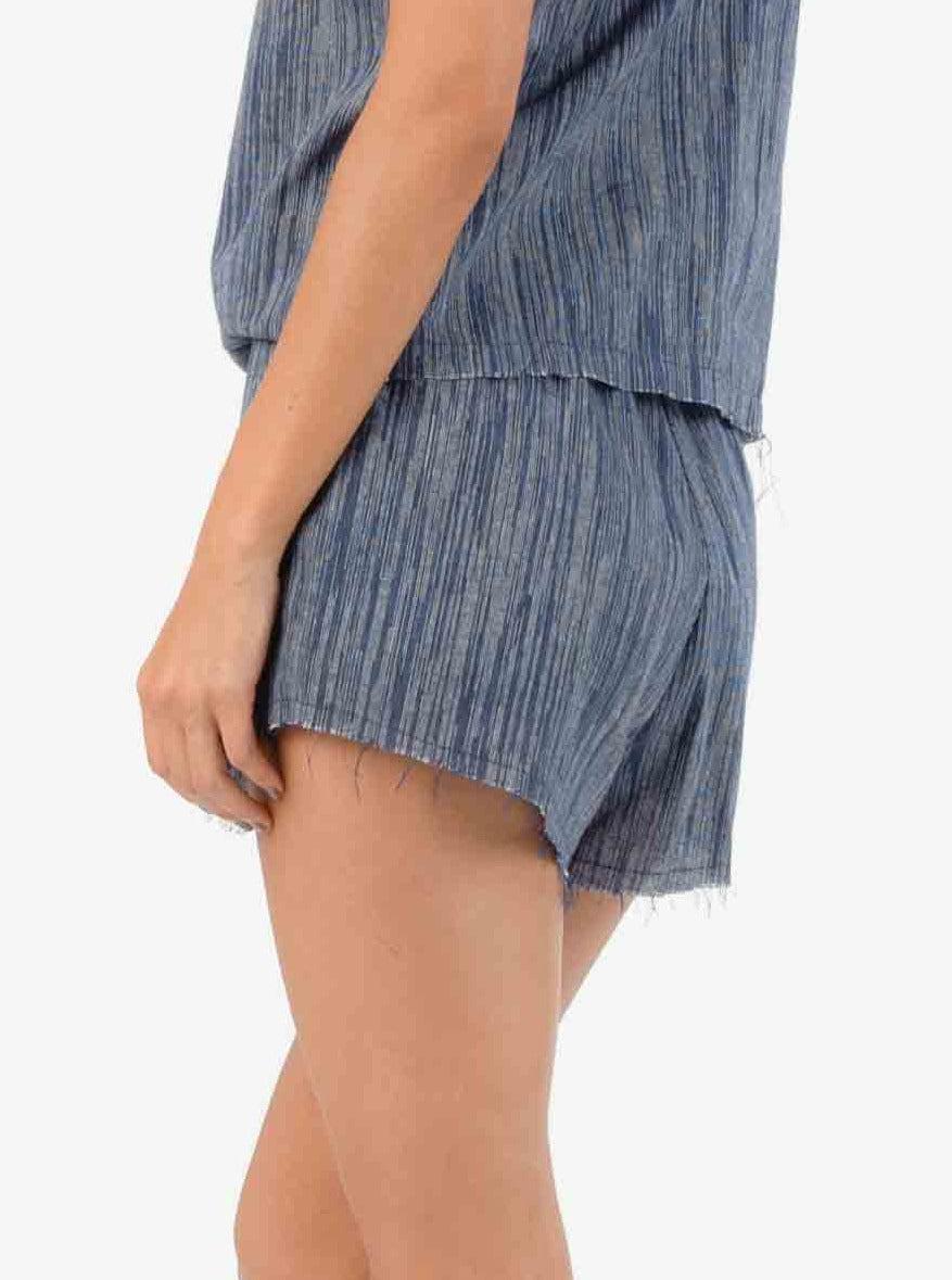lucca couture JETTY HIGH WAISTED RAW EDGE SHORTS-TAHOE BLUE