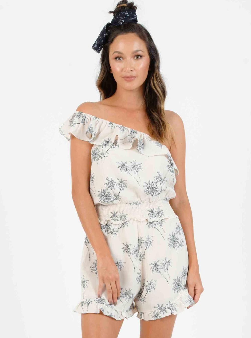 lucca couture JOEY ONE SHOULDER RUFFLE ROMPER-SANDY PALM