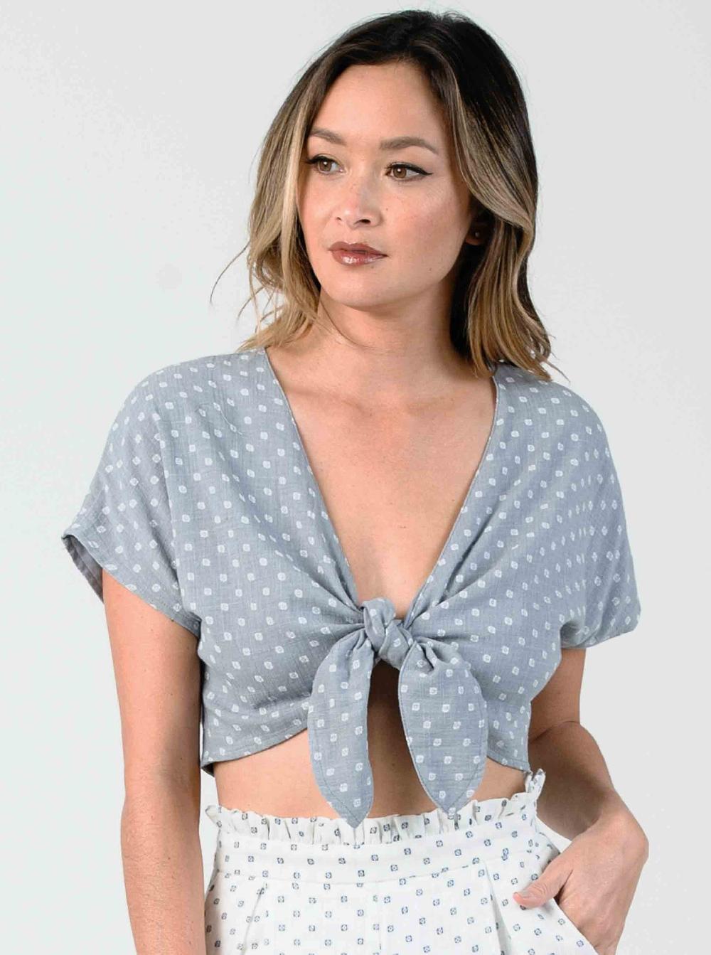 lucca couture JUNE TIE FRONT CROP TOP-MINERAL BRUSH