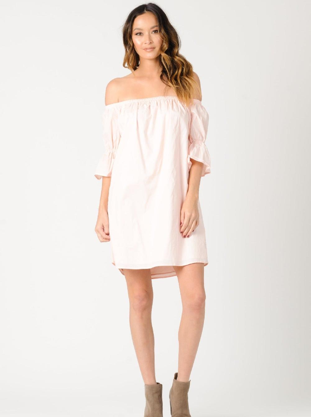 lucca couture KATHERINE OFF THE SHOULDER DRESS-LT. PINK