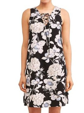 lucca couture KATIE PRINTED LACE UP DRESS-BLOOM BLACK