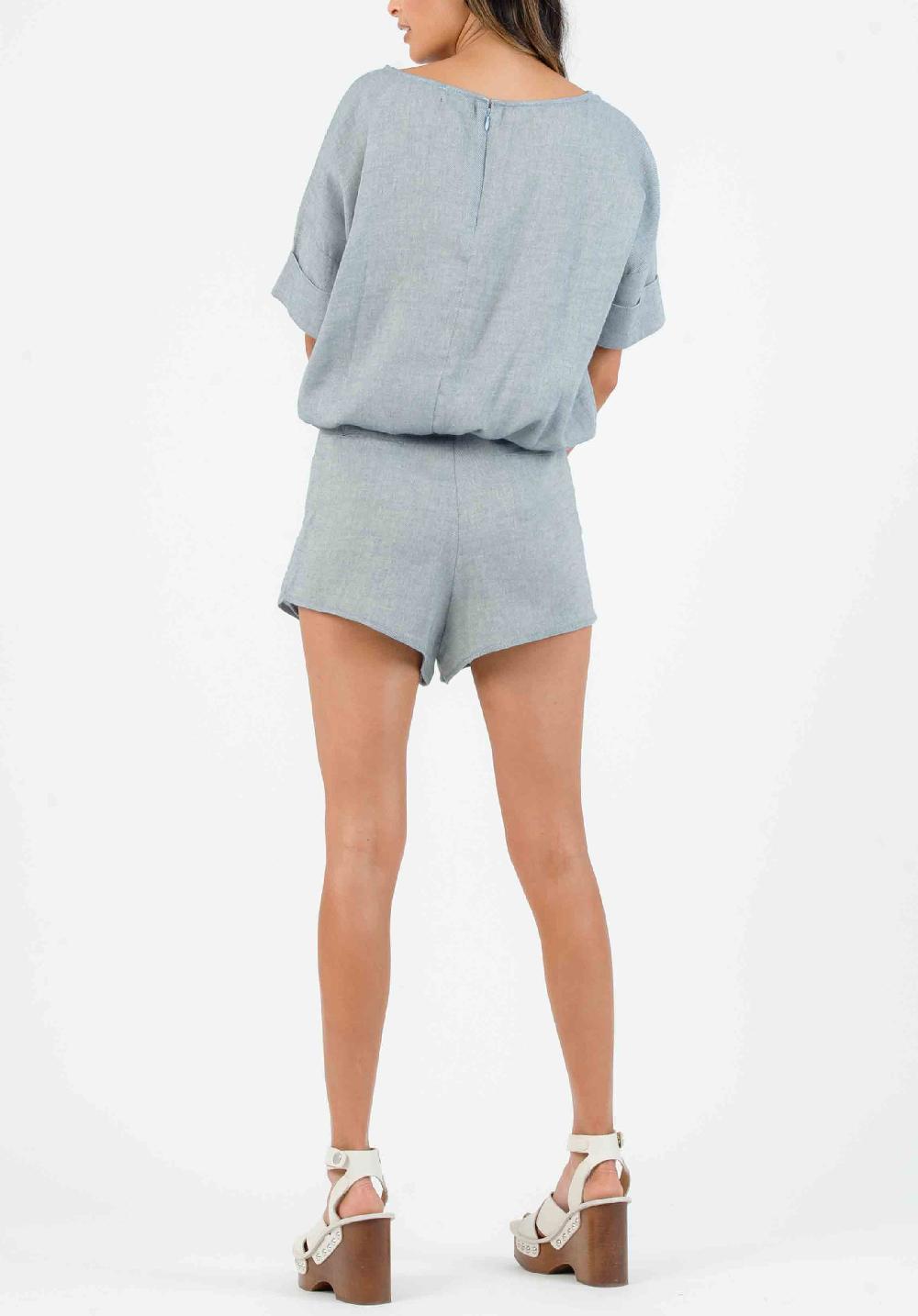 lucca couture KYLEE OVERLAY LACE UP SHORTS-BLUE DENIM