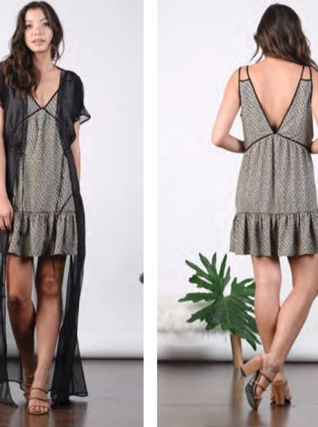 lucca couture LILLIE MINI DRESS W/ TRIM DETAIL-BLK/TAN