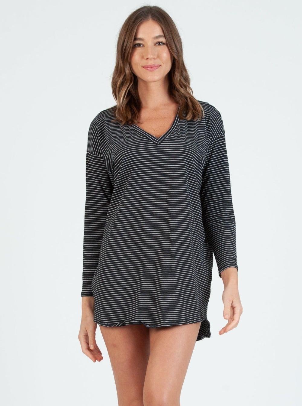 lucca couture LINDA DROP SHOULDER TUNIC-BLK/WHT STRP