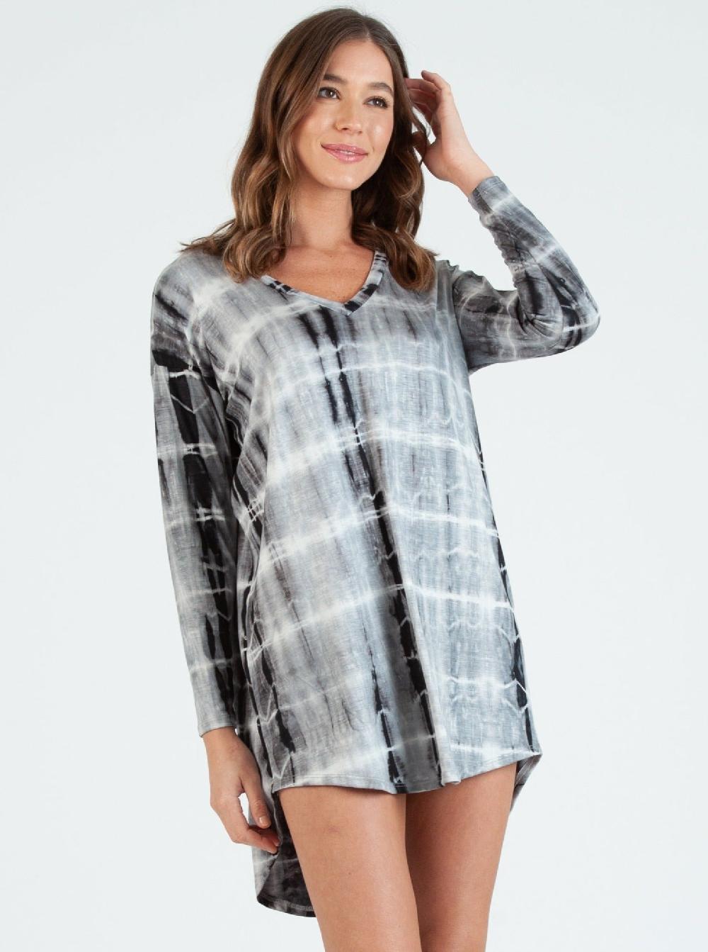 lucca couture LINDA DROP SHOULDER TUNIC-GREY TIE DYE