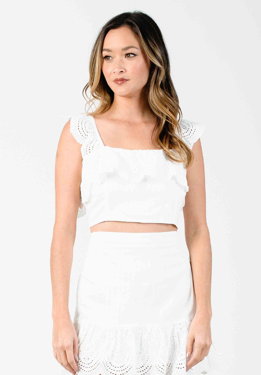 lucca couture LITAE SCALLOP OVERLAY CROP TANK-WHITE SCALLOP