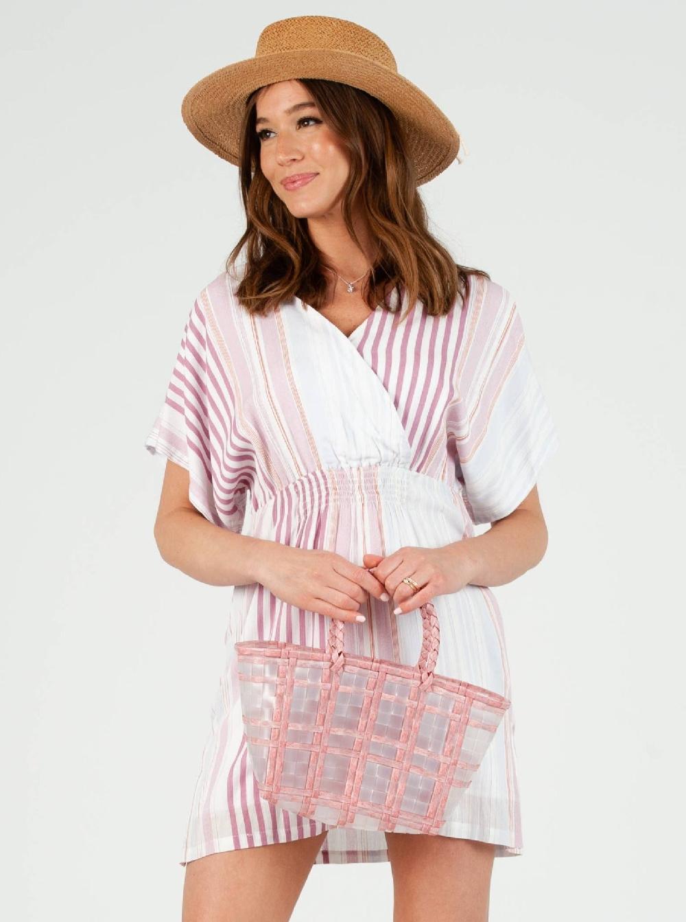 lucca couture LIZ MULTISTRIPED SURPLICE DRESS-MULTI