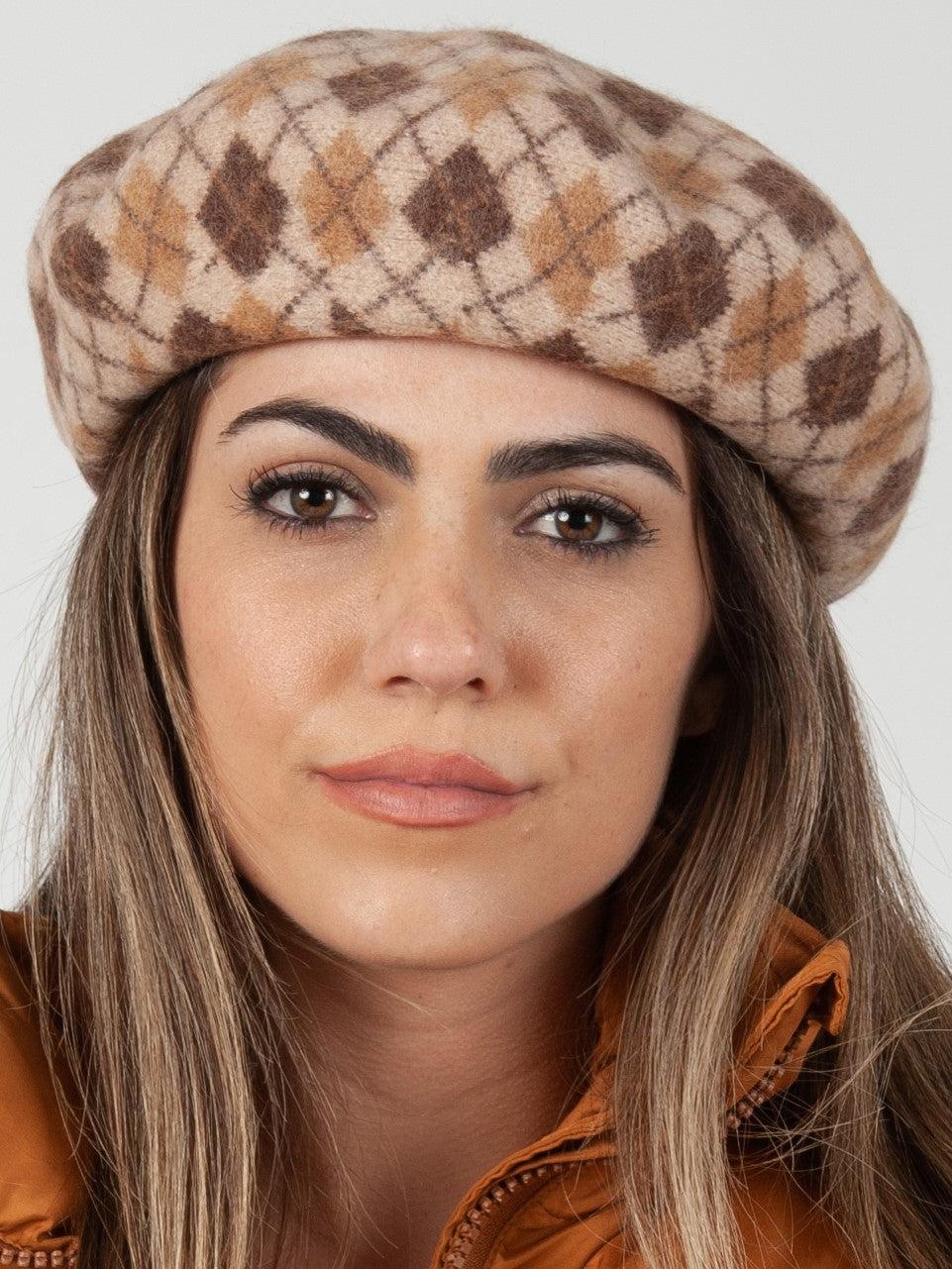 lucca couture ANGIE ARGYLE BERET-BEIGE