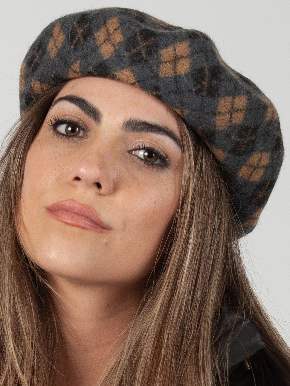 lucca couture ANGIE ARGYLE BERET-CHARCOAL