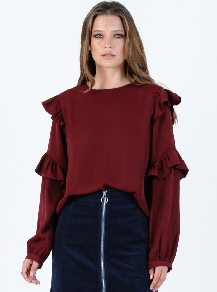 lucca couture ANNALISE HI LO BLOUSE-BURGUNDY