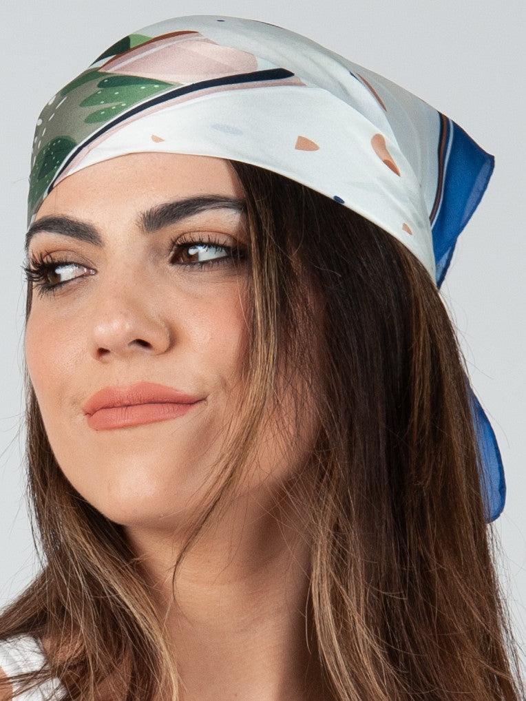 lucca couture ANTOINE SATIN SCARF-BLUE CACTUS