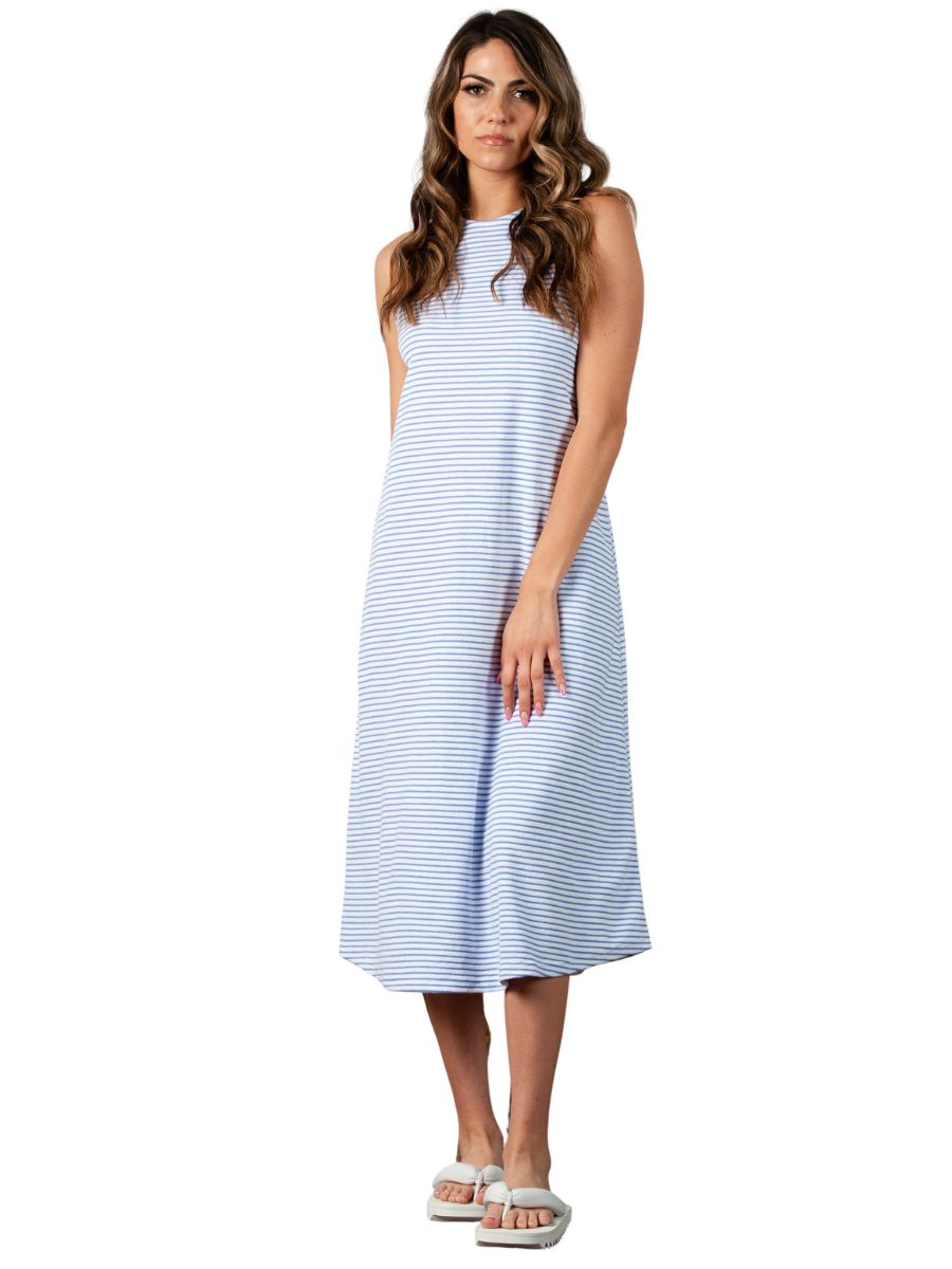 lucca couture ASTER MIDI DRESS-BLUE/WHITE STRIPE