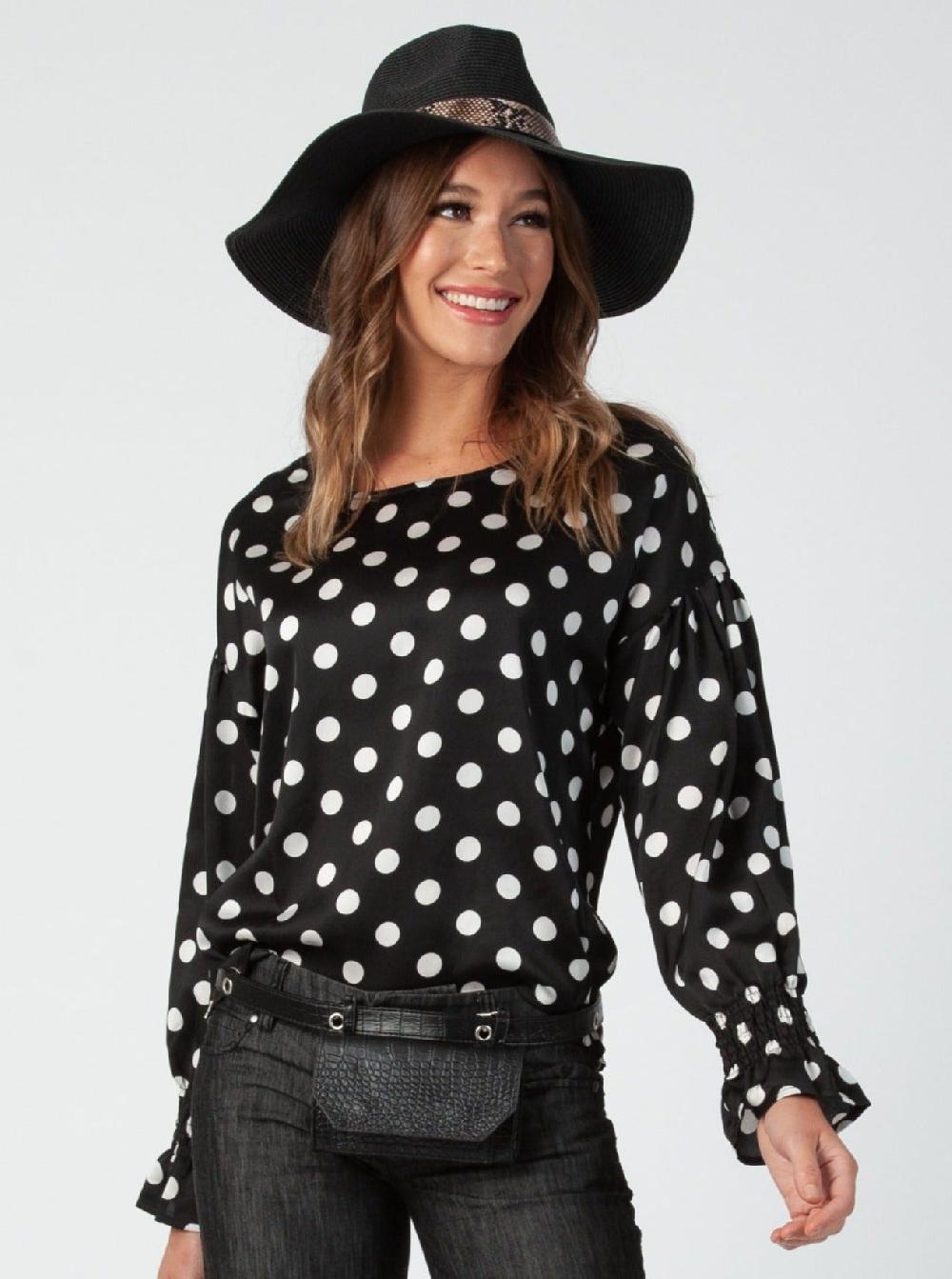 lucca couture AUTUMN BLOUSE-BLACK POLKA DOT