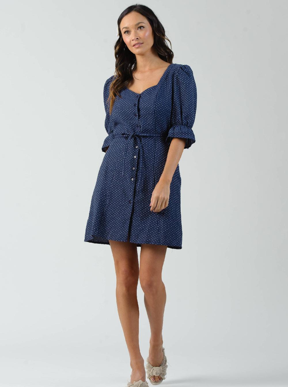 lucca couture AZAMI PRINCESS SEAM DRESS-NAVY DOTS