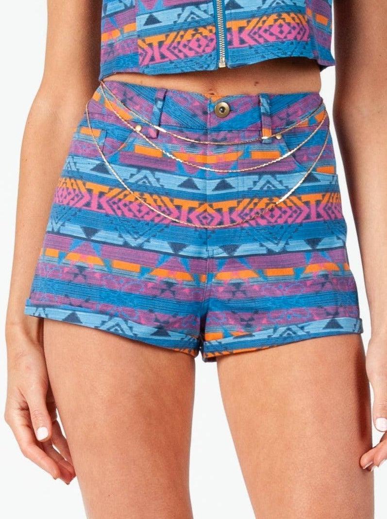 lucca couture AZURE BAJA SHORTS-BLUE AZTEC