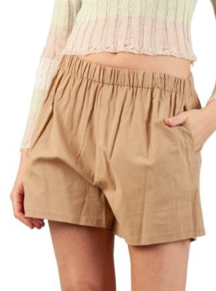 lucca couture BAHAMA MAMA LINEN SHORTS-DARK BEIGE