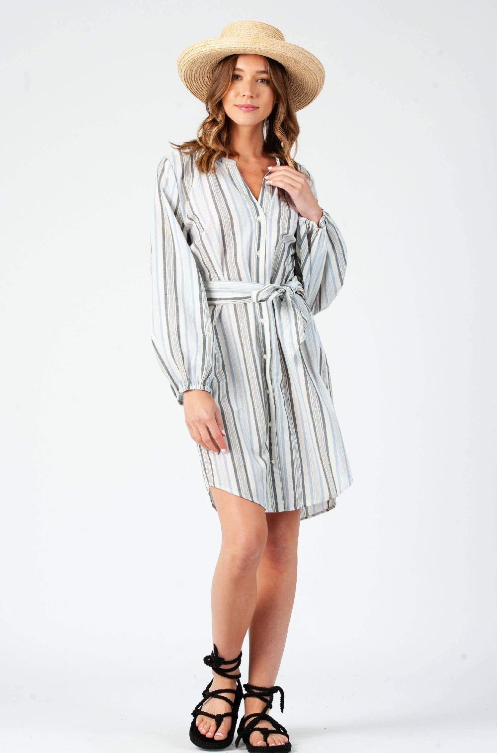 lucca couture BAILEY SHIRT DRESS-OCEAN STRIPE
