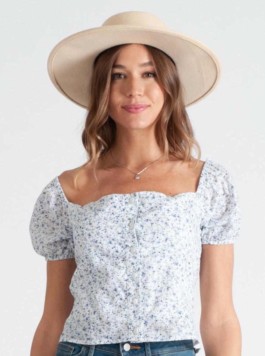 lucca couture BEGONIA BUTTON DOWN TOP-WHITE FLORAL