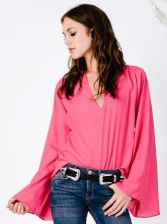 lucca couture BELL SLEEVE BLOUSE-FUCHSIA