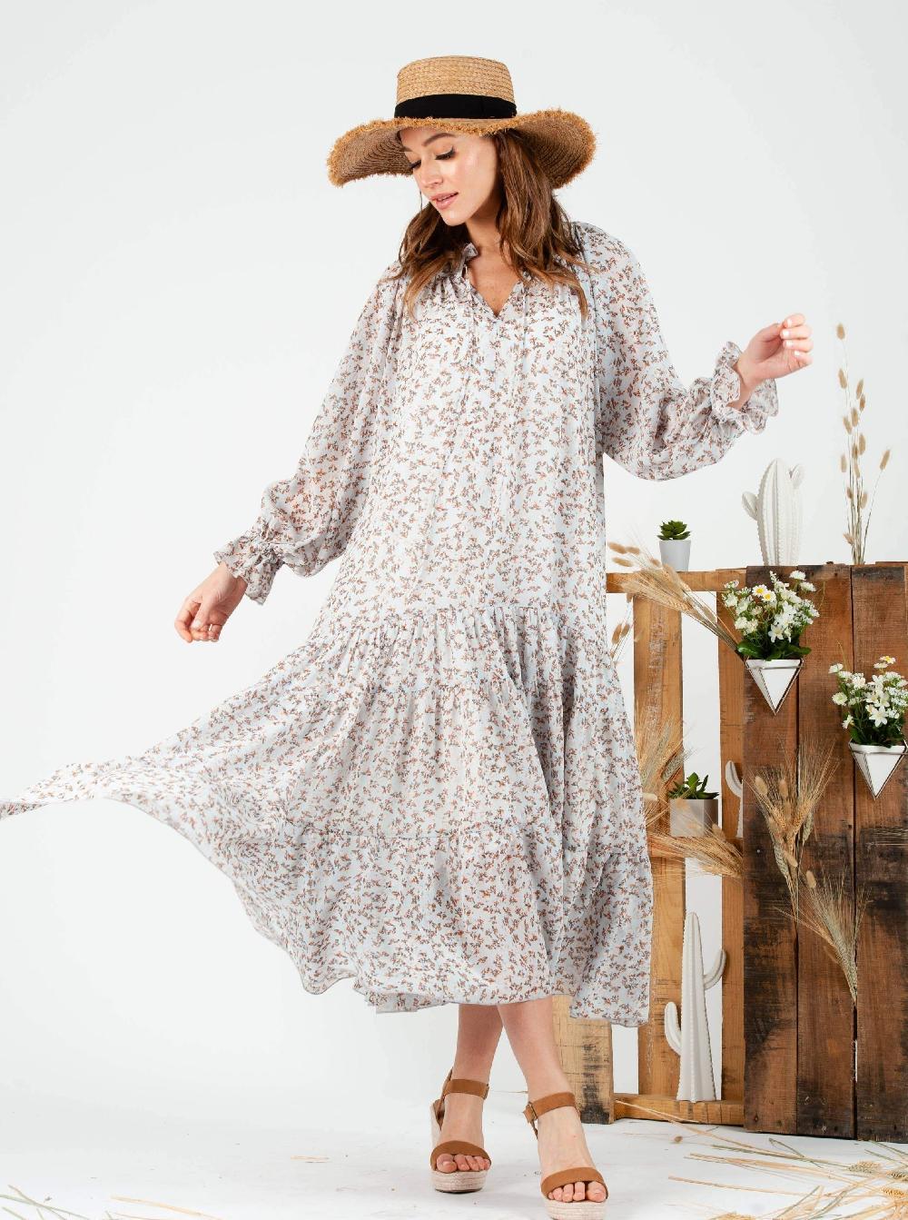 lucca couture BELLEROSE MAXI DRESS-D BLUE FLORAL