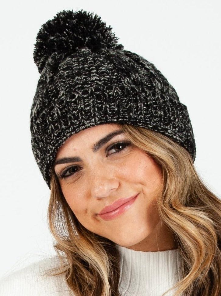 lucca couture BLANCA KNIT POM POM BEANIE-BLACK