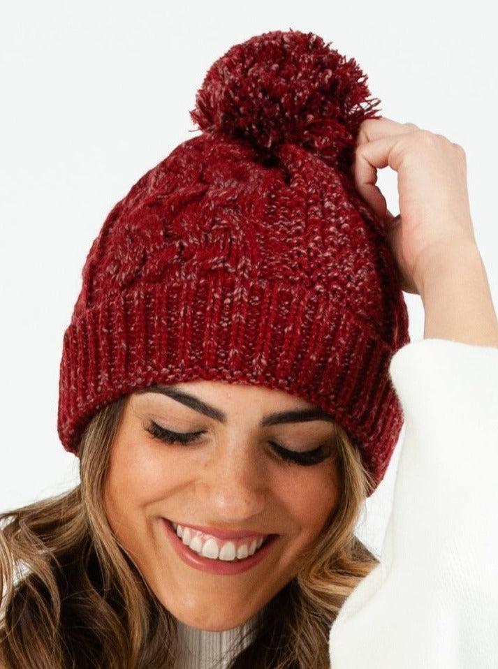 lucca couture BLANCA KNIT POM POM BEANIE-BURGUNDY