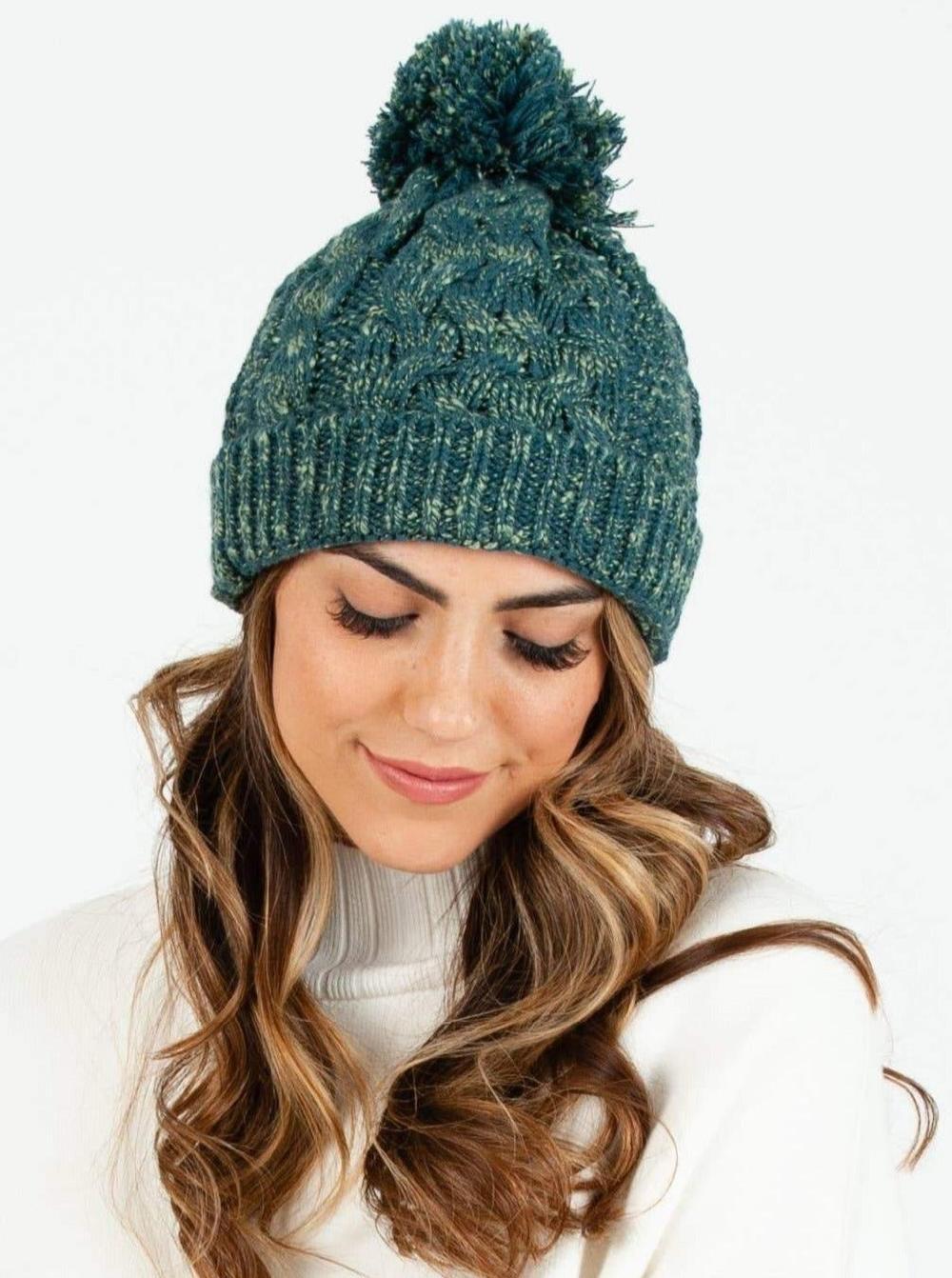 lucca couture BLANCA KNIT POM POM BEANIE-GREEN
