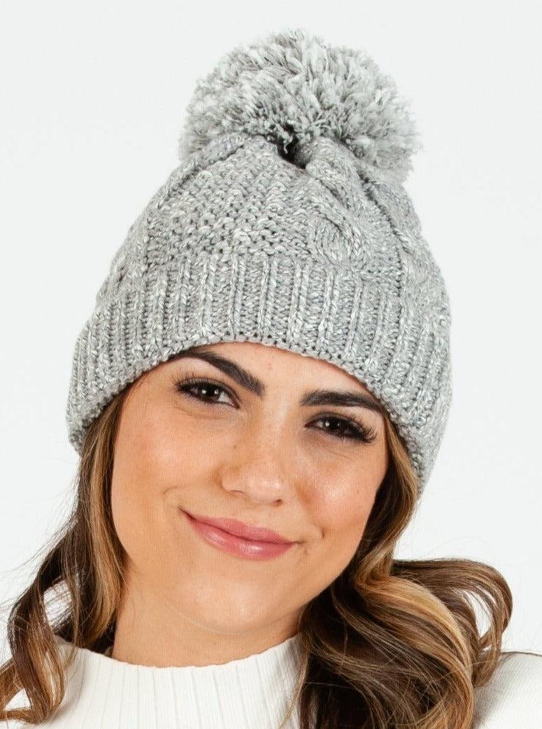 lucca couture BLANCA KNIT POM POM BEANIE-GREY