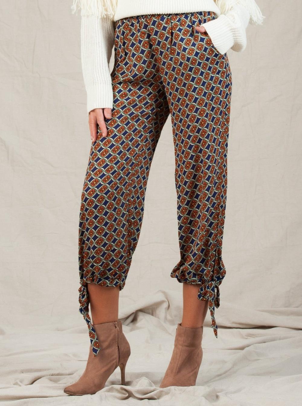 lucca couture BOHO LOUNGE PANTS-COBALT/ORANGE