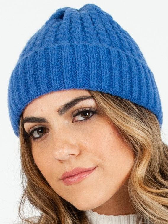 lucca couture BOLIVAR I TWIST RIBBED BEANIE-BLUE