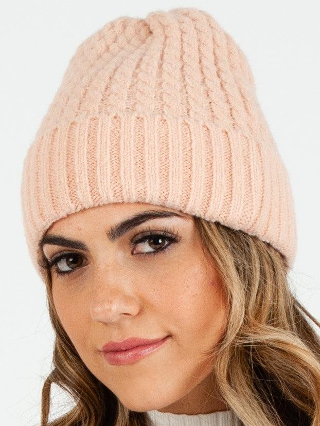 lucca couture BOLIVAR I TWIST RIBBED BEANIE-BLUSH