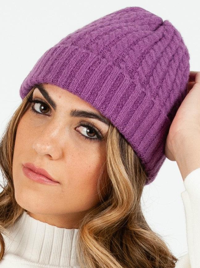 lucca couture BOLIVAR I TWIST RIBBED BEANIE-PURPLE