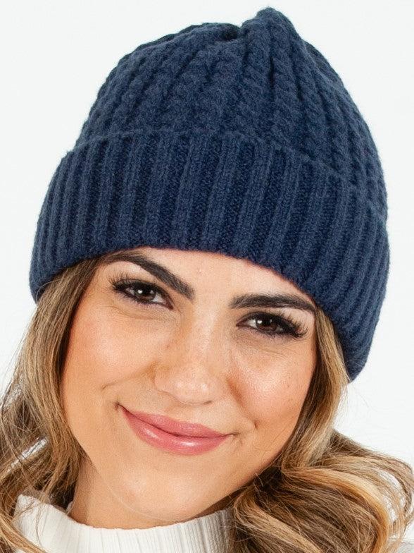 lucca couture BOLIVAR II TWIST RIBBED BEANIE-NAVY