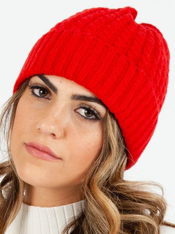 lucca couture BOLIVAR II TWIST RIBBED BEANIE-RED