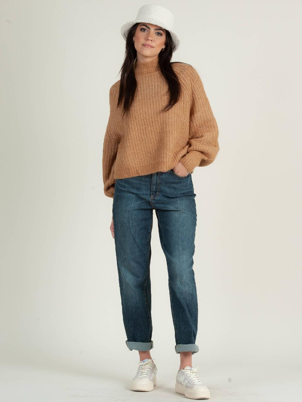 lucca couture BONNIE MOCK NECK SWEATER-CAMEL