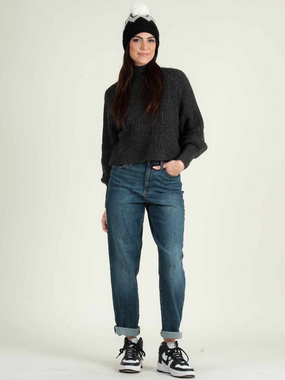 lucca couture BONNIE MOCK NECK SWEATER-CHARCOAL