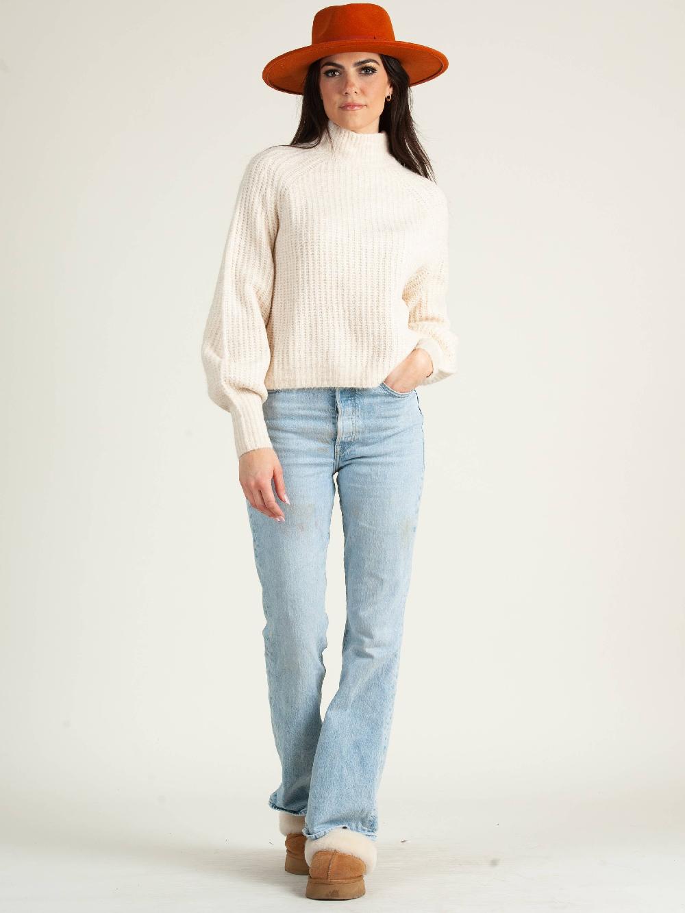 lucca couture BONNIE MOCK NECK SWEATER-IVORY